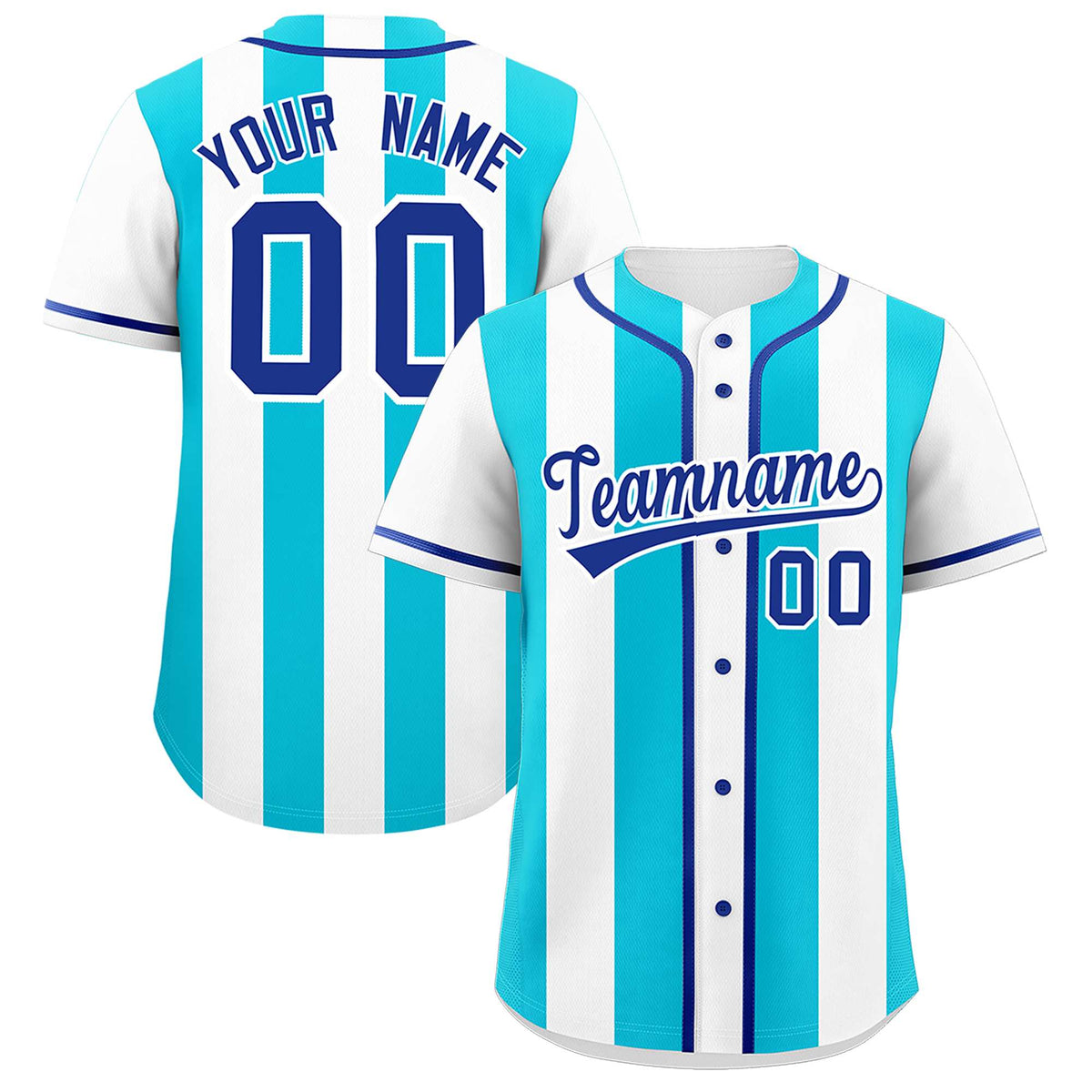 Custom White Sky Blue Thick Stripe Fashion Authentic Baseball jersey | KXKSHOP