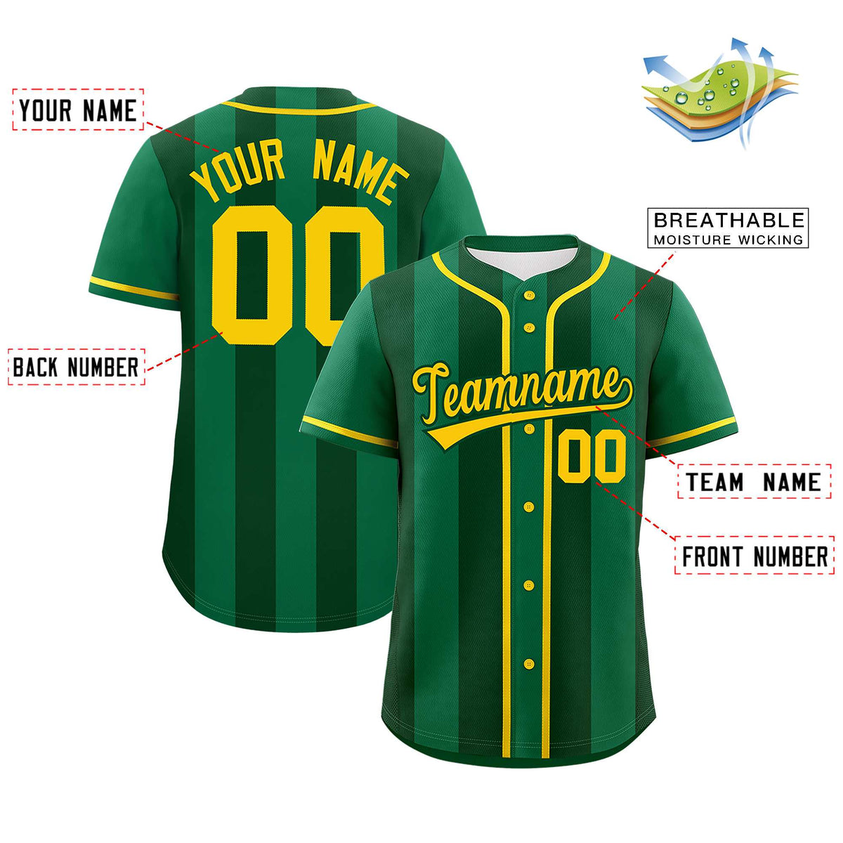 Custom Kelly Green Green Thick Stripe Fashion Authentic Baseball jersey | KXKSHOP