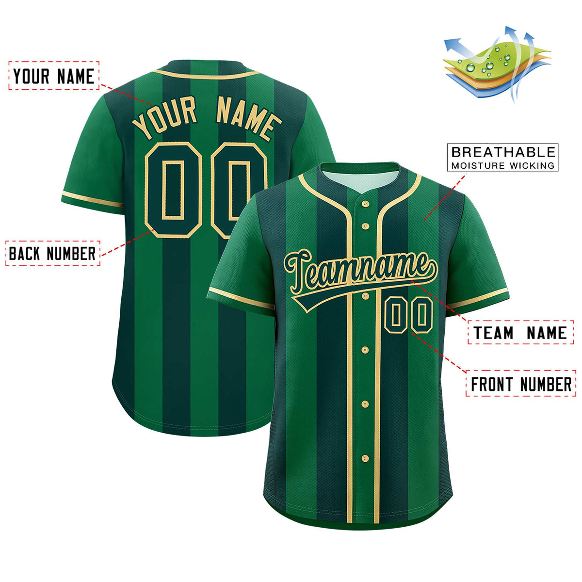 Custom Kelly Green Midnight Green Thick Stripe Fashion Authentic Baseball jersey | KXKSHOP