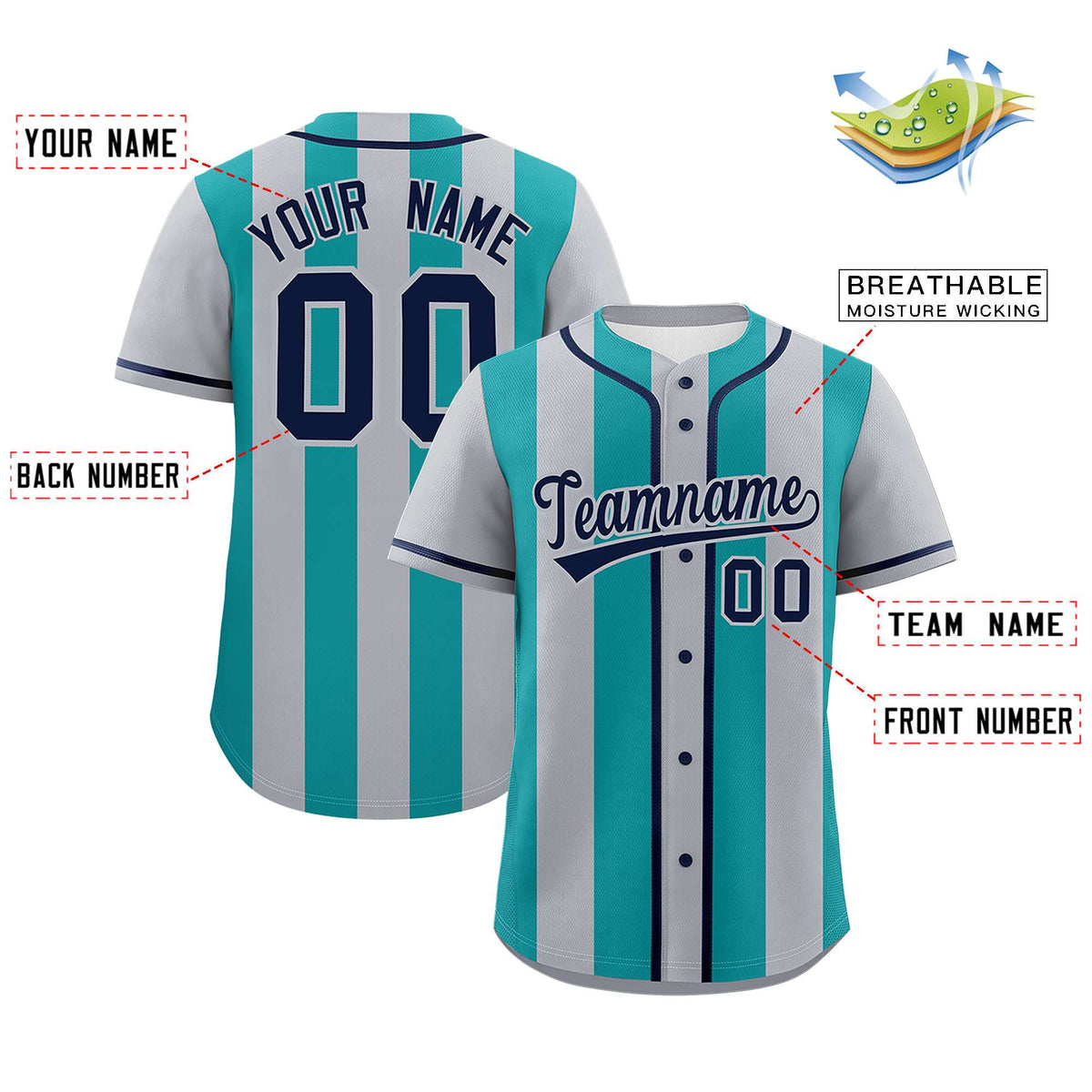 Custom Gray Aqua Thick Stripe Fashion Authentic Baseball jersey | KXKSHOP