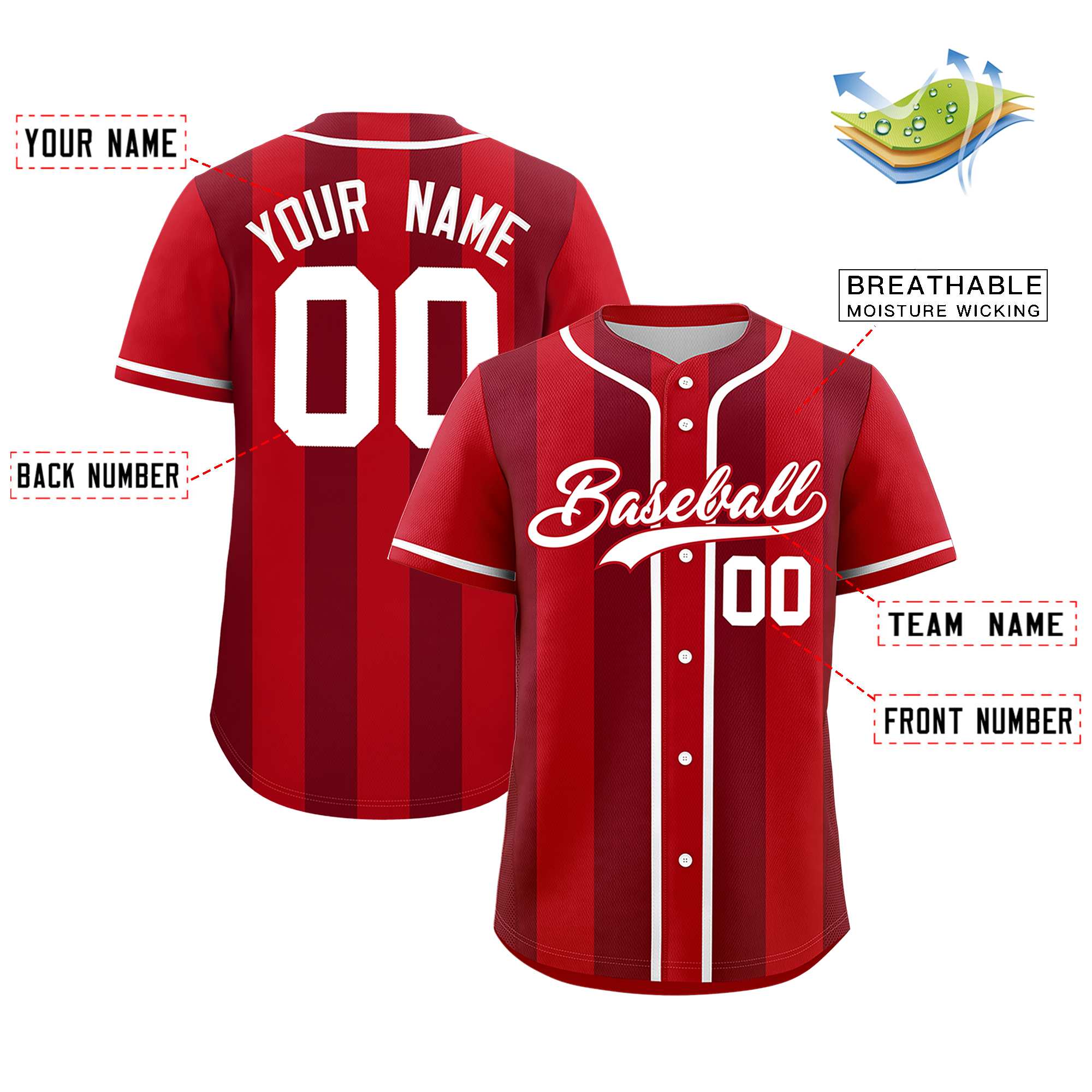 Custom Red Crimson Thick Stripe Fashion Authentic Baseball jersey | KXKSHOP