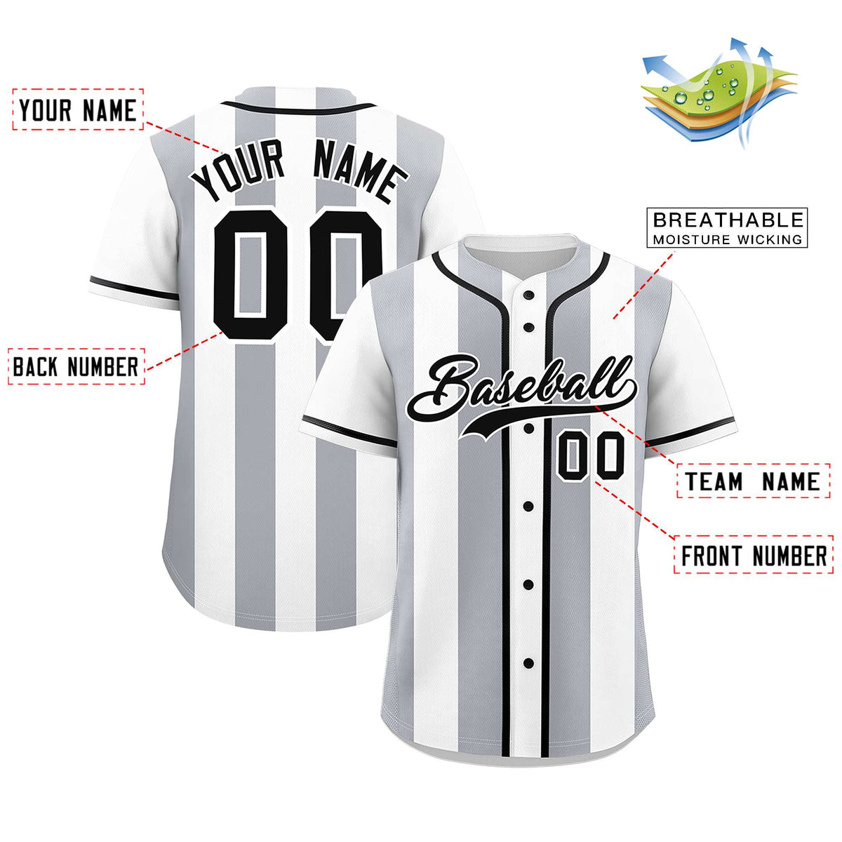 Custom White Gray Thick Stripe Fashion Authentic Baseball jersey | KXKSHOP