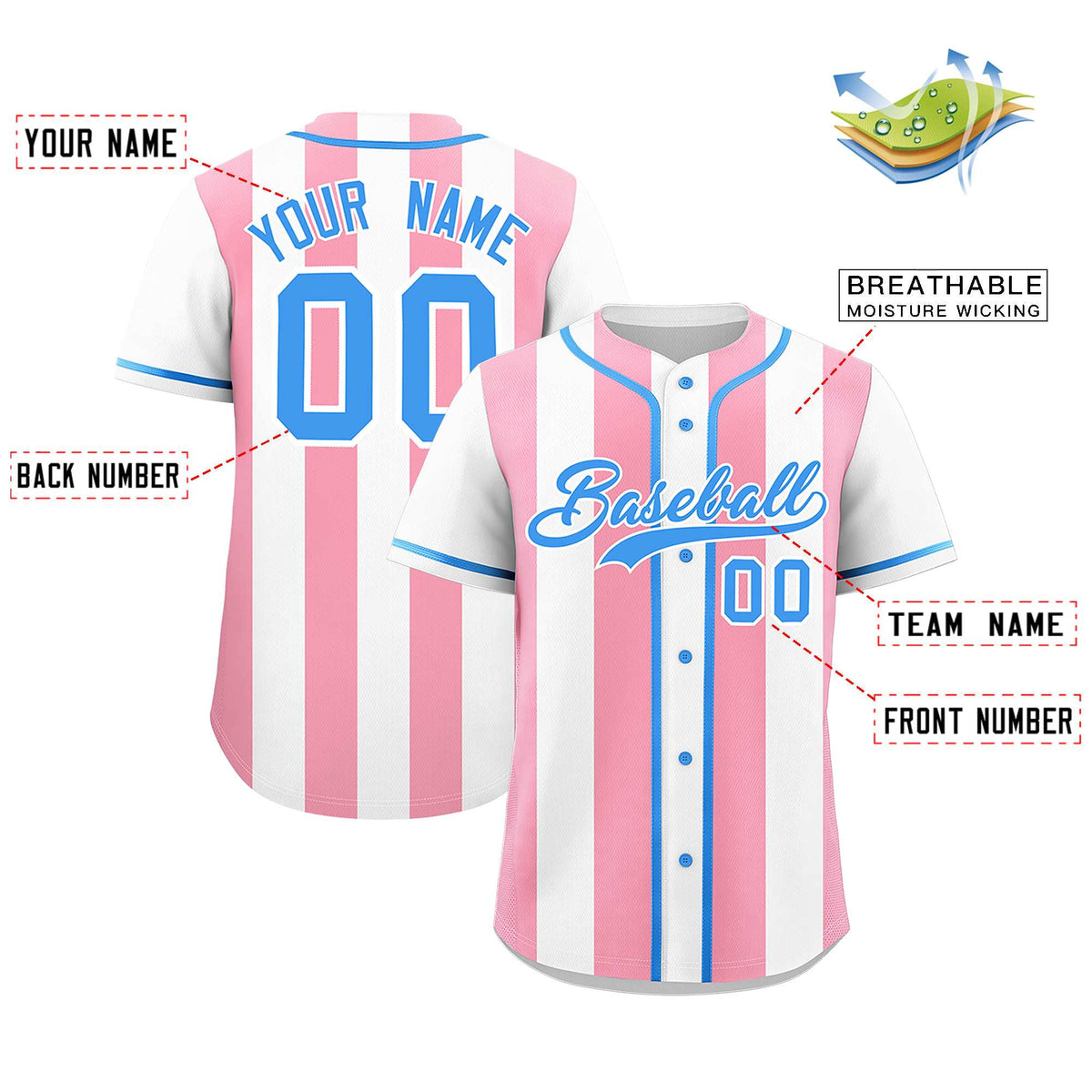 Custom White Light Pink Thick Stripe Fashion Authentic Baseball jersey | KXKSHOP