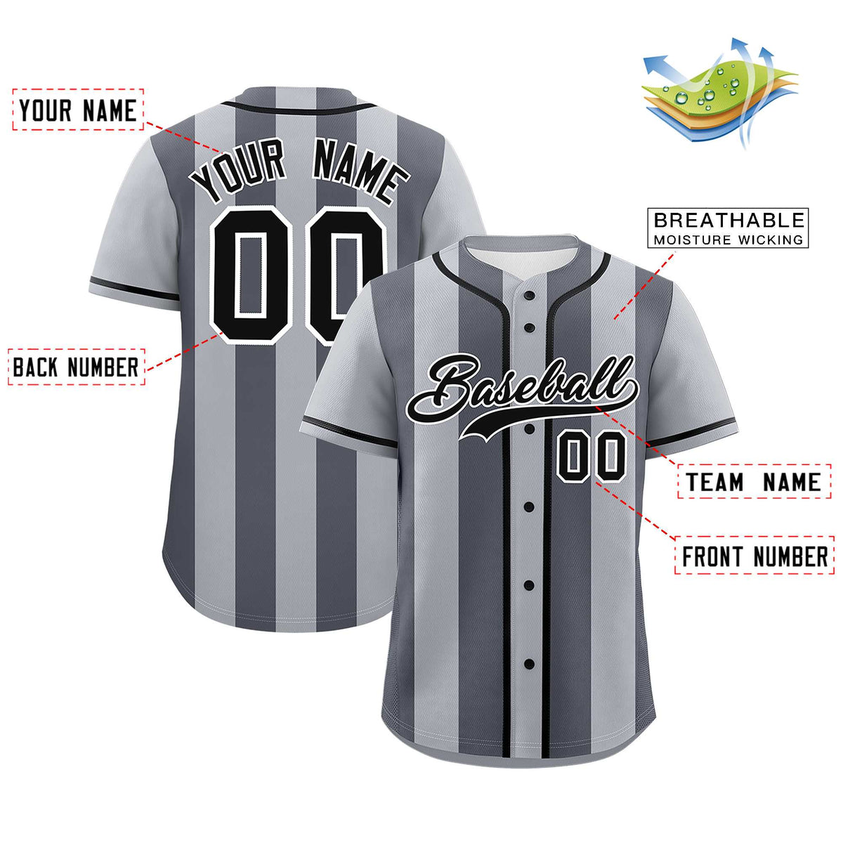 Custom Gray Dark Gray Thick Stripe Fashion Authentic Baseball jersey | KXKSHOP