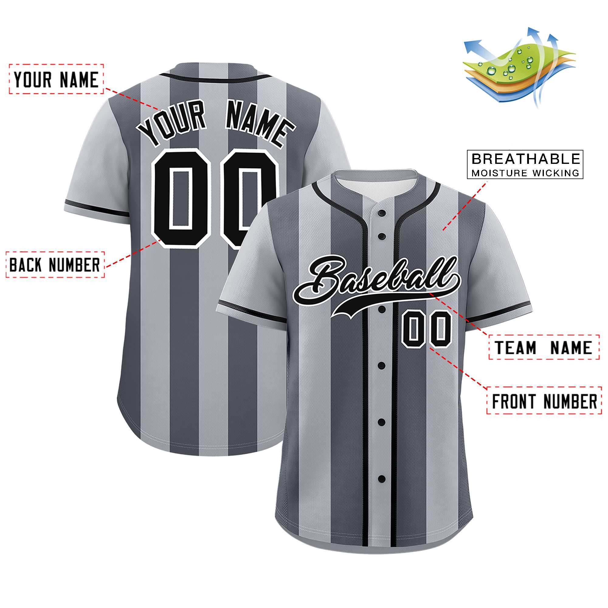 Custom Gray Dark Gray Thick Stripe Fashion Authentic Baseball jersey | KXKSHOP