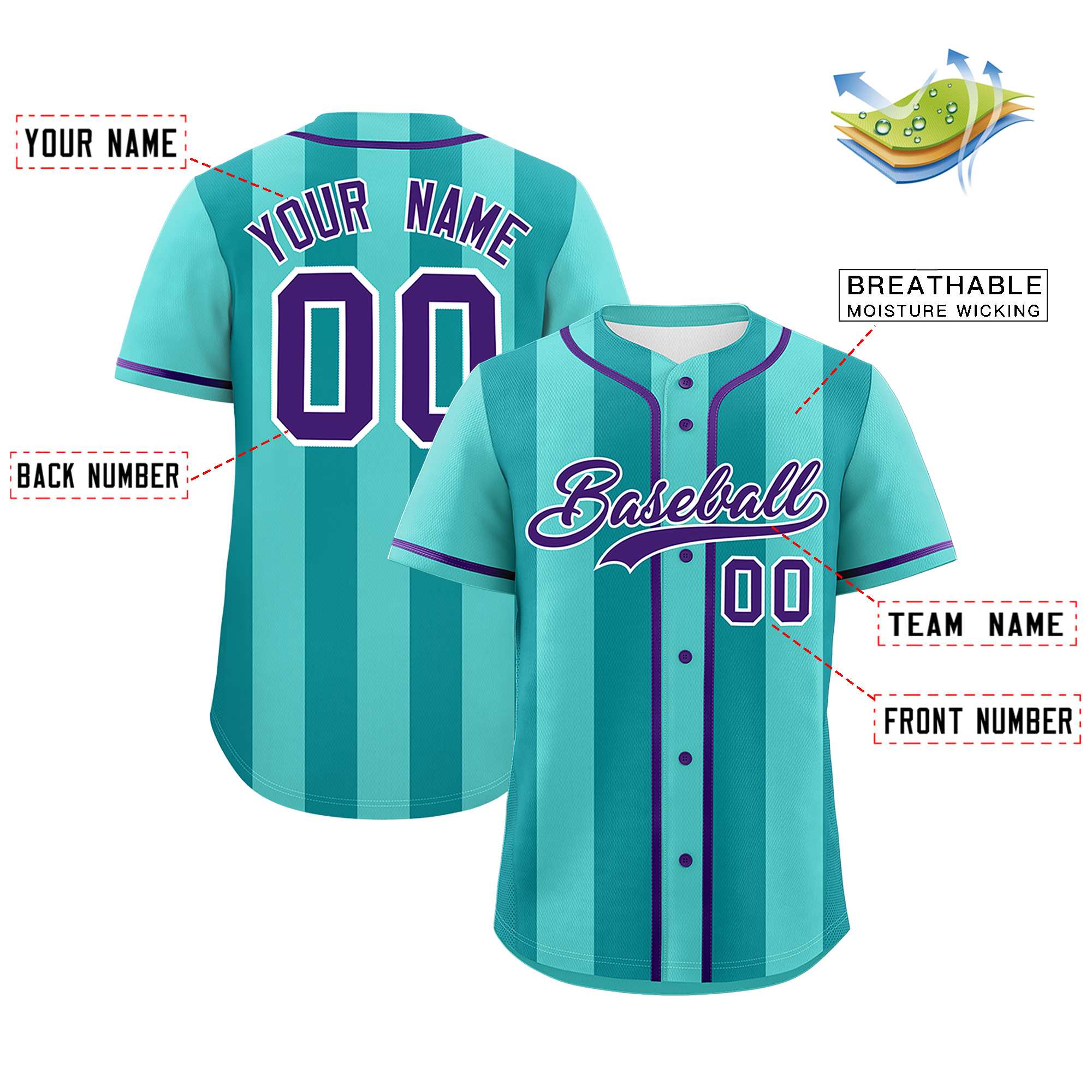 Custom Bright Green Aqua Thick Stripe Fashion Authentic Baseball jersey | KXKSHOP