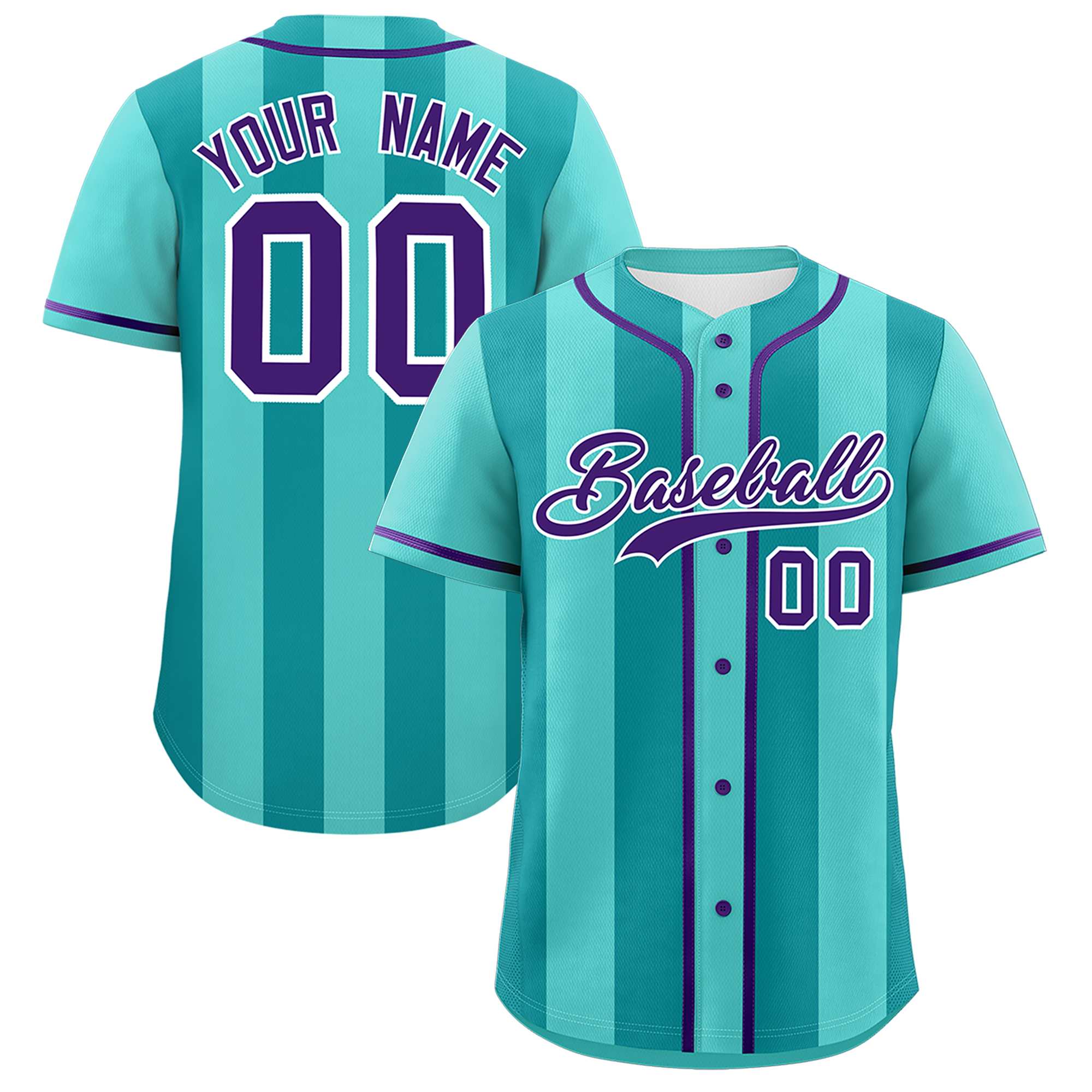 Custom Bright Green Aqua Thick Stripe Fashion Authentic Baseball jersey | KXKSHOP