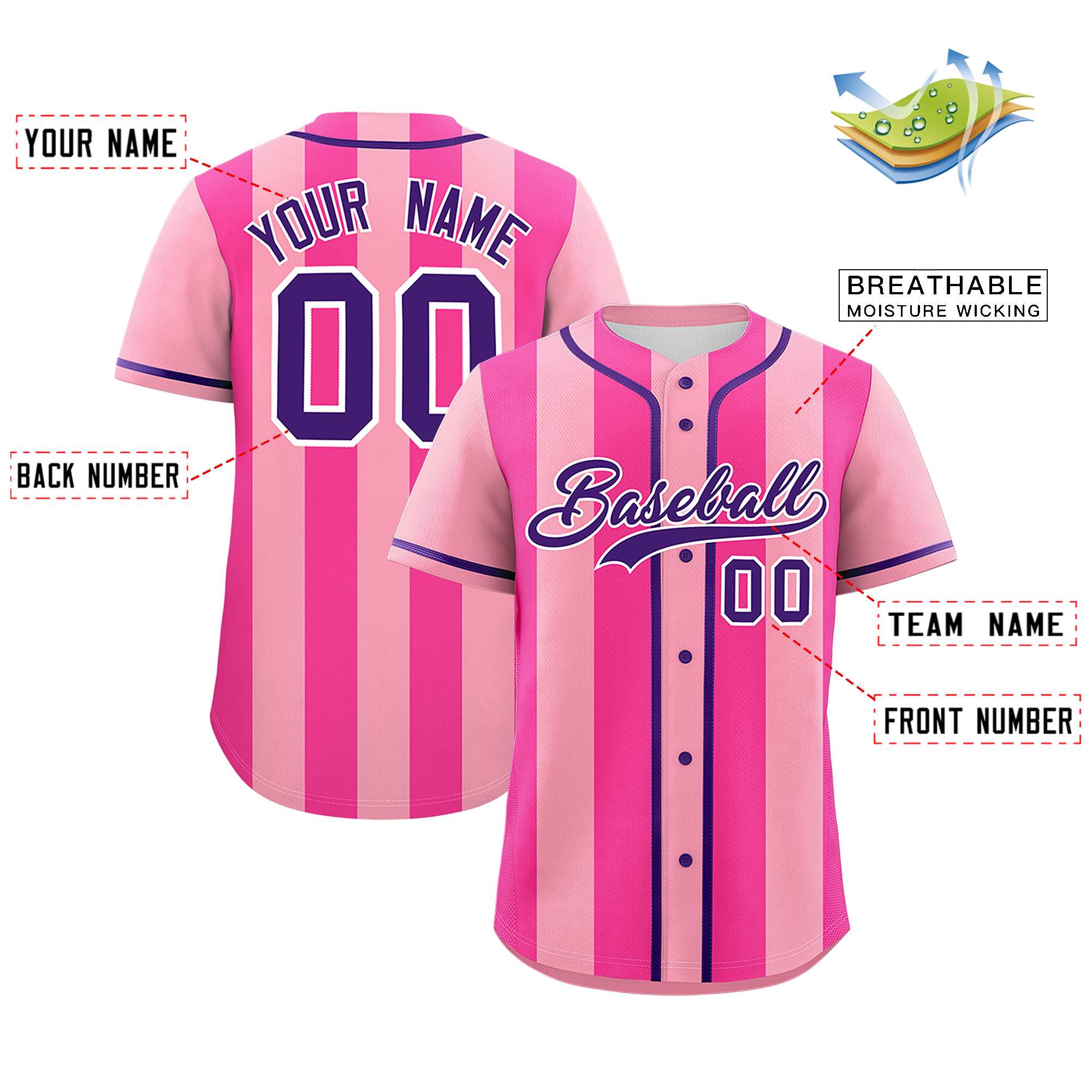 Custom Light Pink Pink Thick Stripe Fashion Authentic Baseball jersey | KXKSHOP