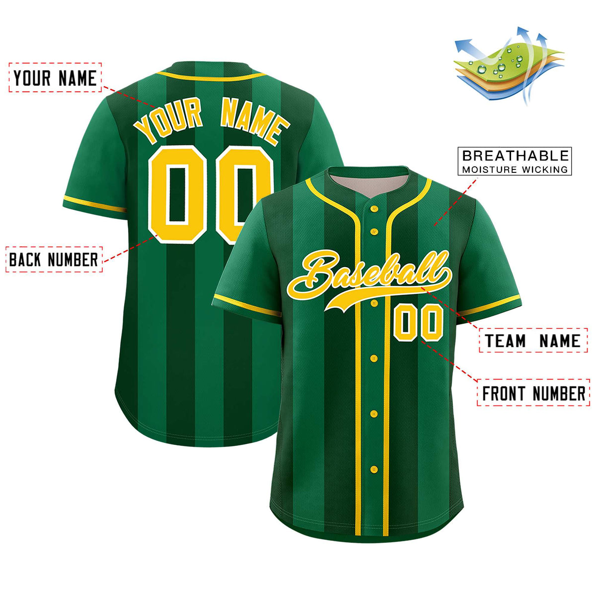 Custom Kelly Green Green Thick Stripe Fashion Authentic Baseball jersey | KXKSHOP