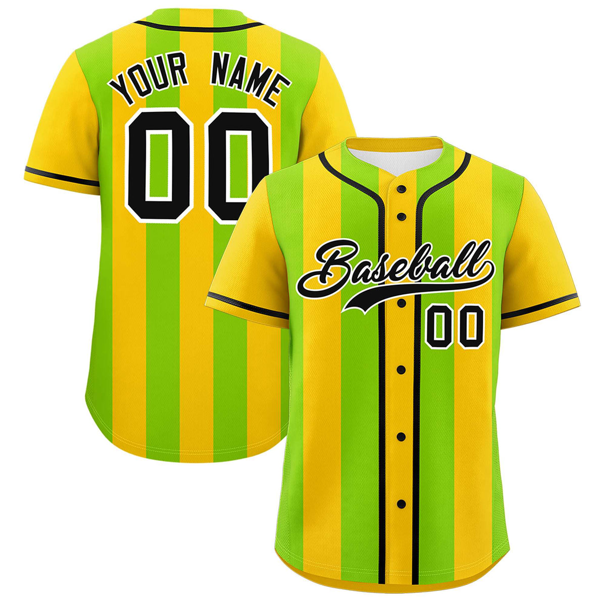 Custom Gold Neon Green Thick Stripe Fashion Authentic Baseball jersey | KXKSHOP