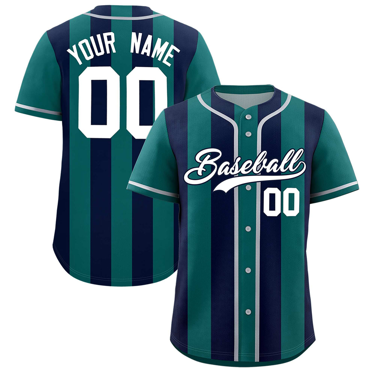 Custom Aqua Navy Thick Stripe Fashion Authentic Baseball jersey | KXKSHOP