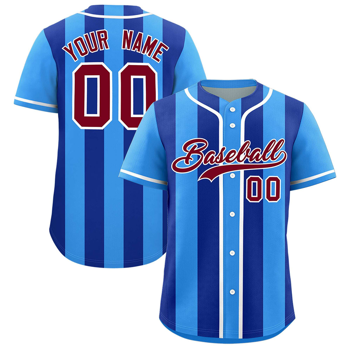 Custom Powder Blue Royal Thick Stripe Fashion Authentic Baseball jersey | KXKSHOP