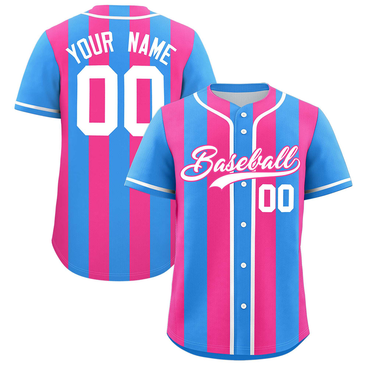 Custom Powder Blue Pink Thick Stripe Fashion Authentic Baseball jersey | KXKSHOP