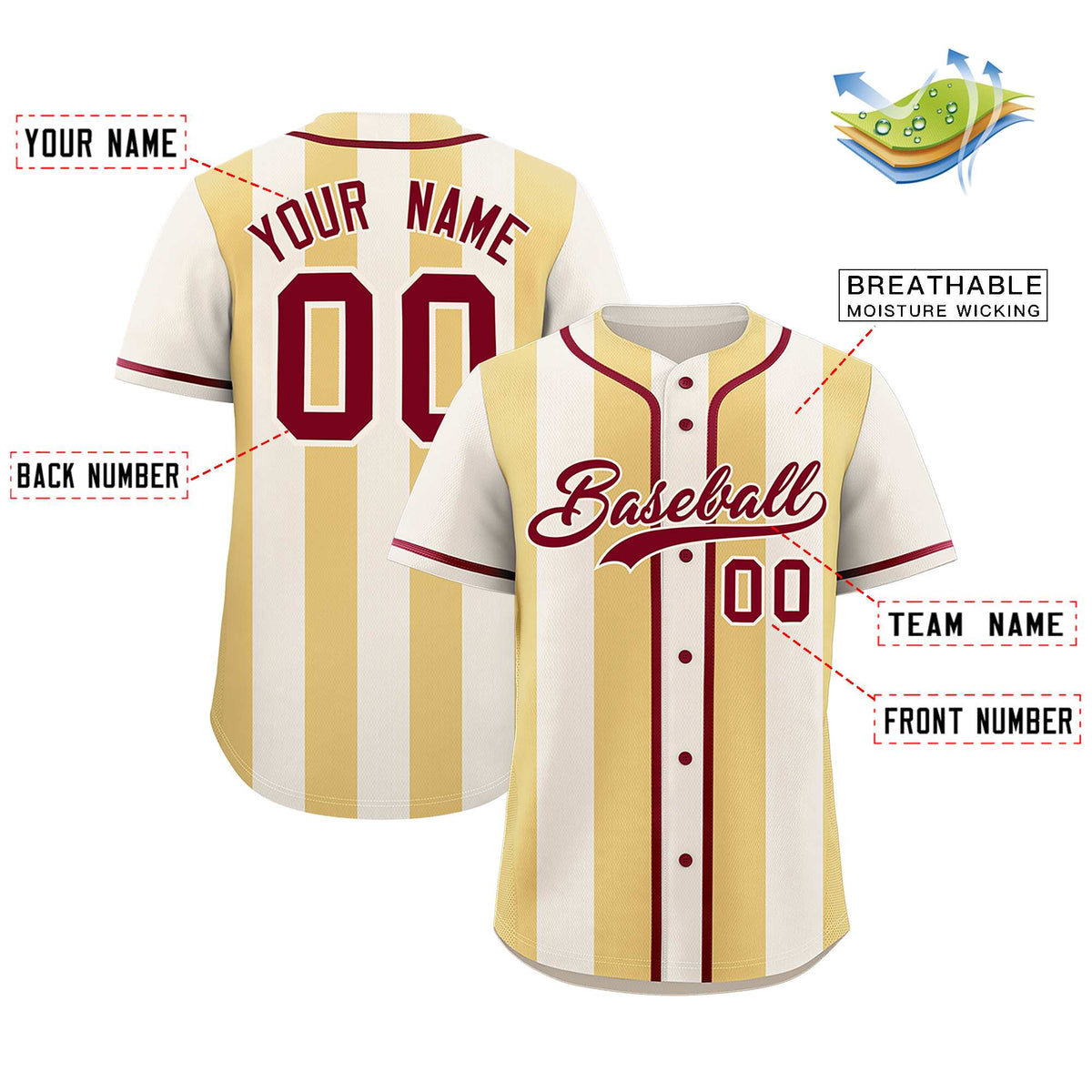 Custom Cream Khaki Thick Stripe Fashion Authentic Baseball jersey | KXKSHOP