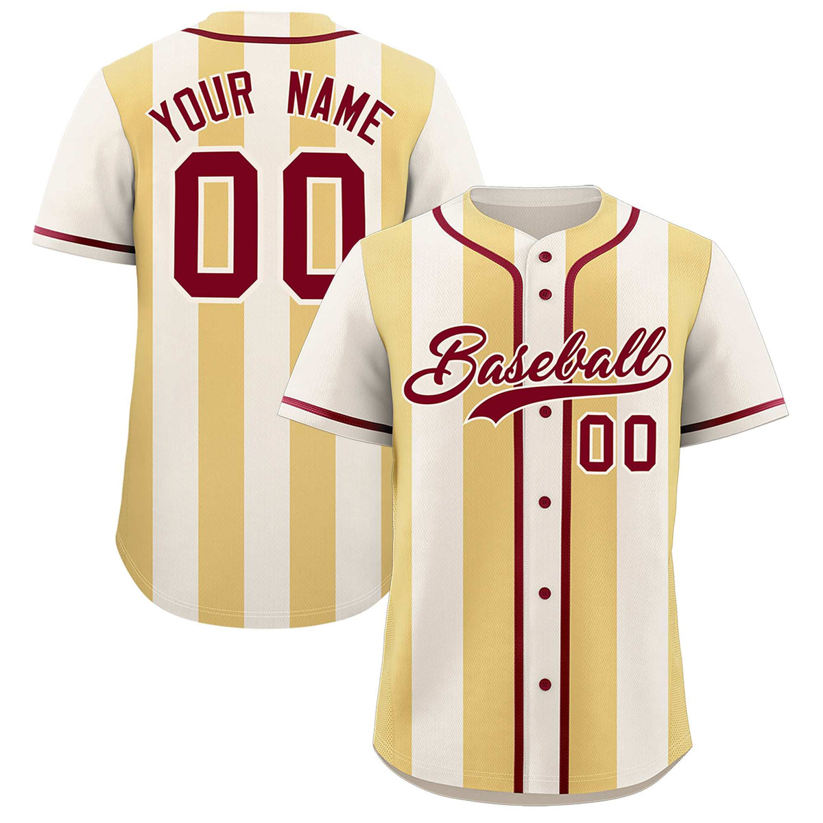 Custom Cream Khaki Thick Stripe Fashion Authentic Baseball jersey | KXKSHOP