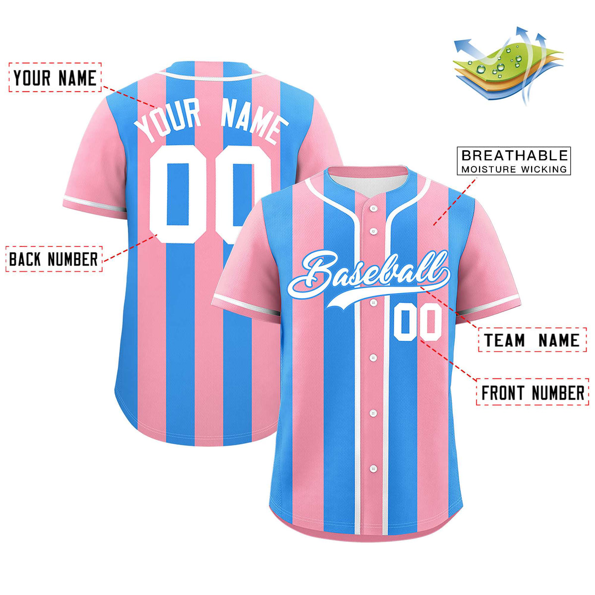 Custom Light Pink Powder Blue Thick Stripe Fashion Authentic Baseball jersey | KXKSHOP