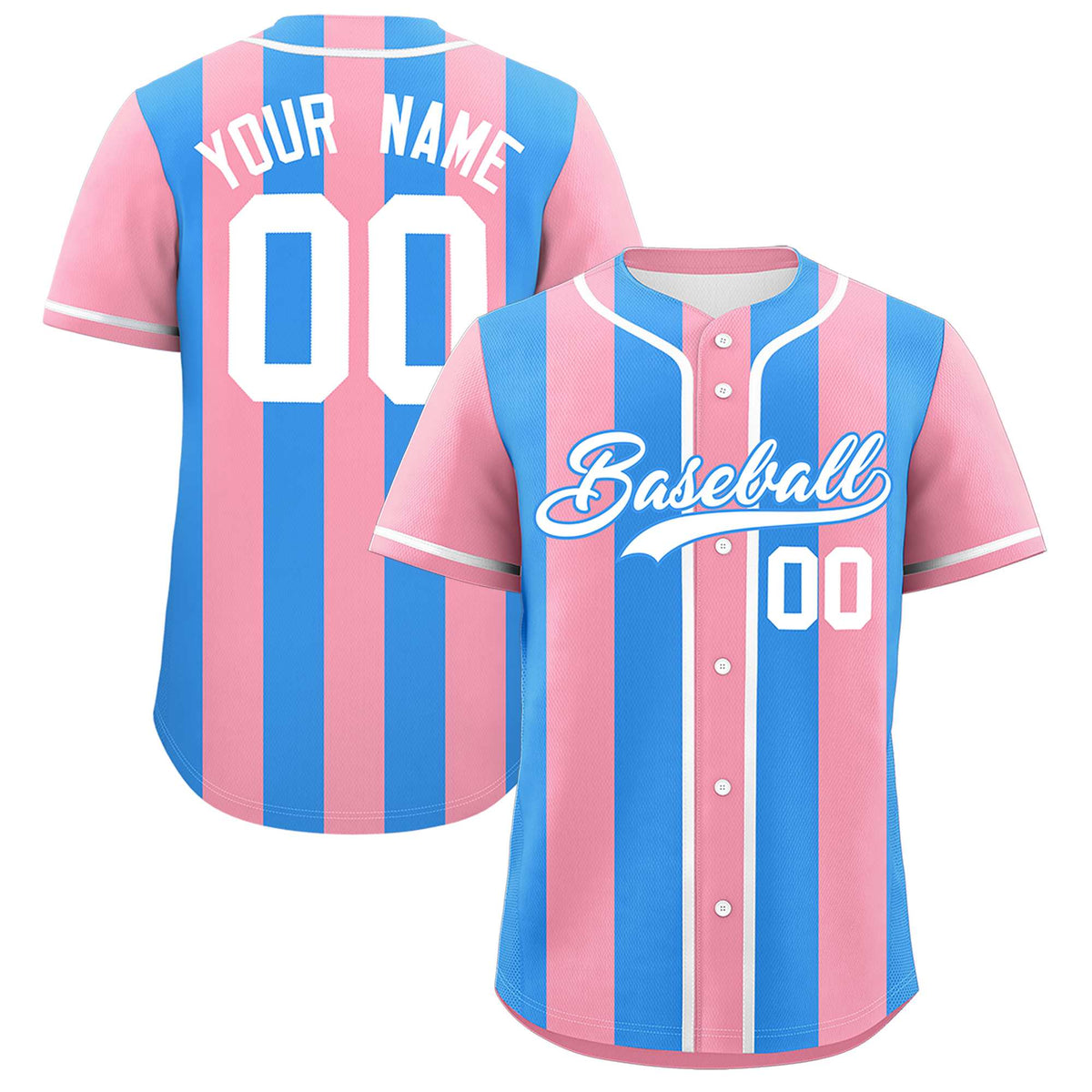 Custom Light Pink Powder Blue Thick Stripe Fashion Authentic Baseball jersey | KXKSHOP