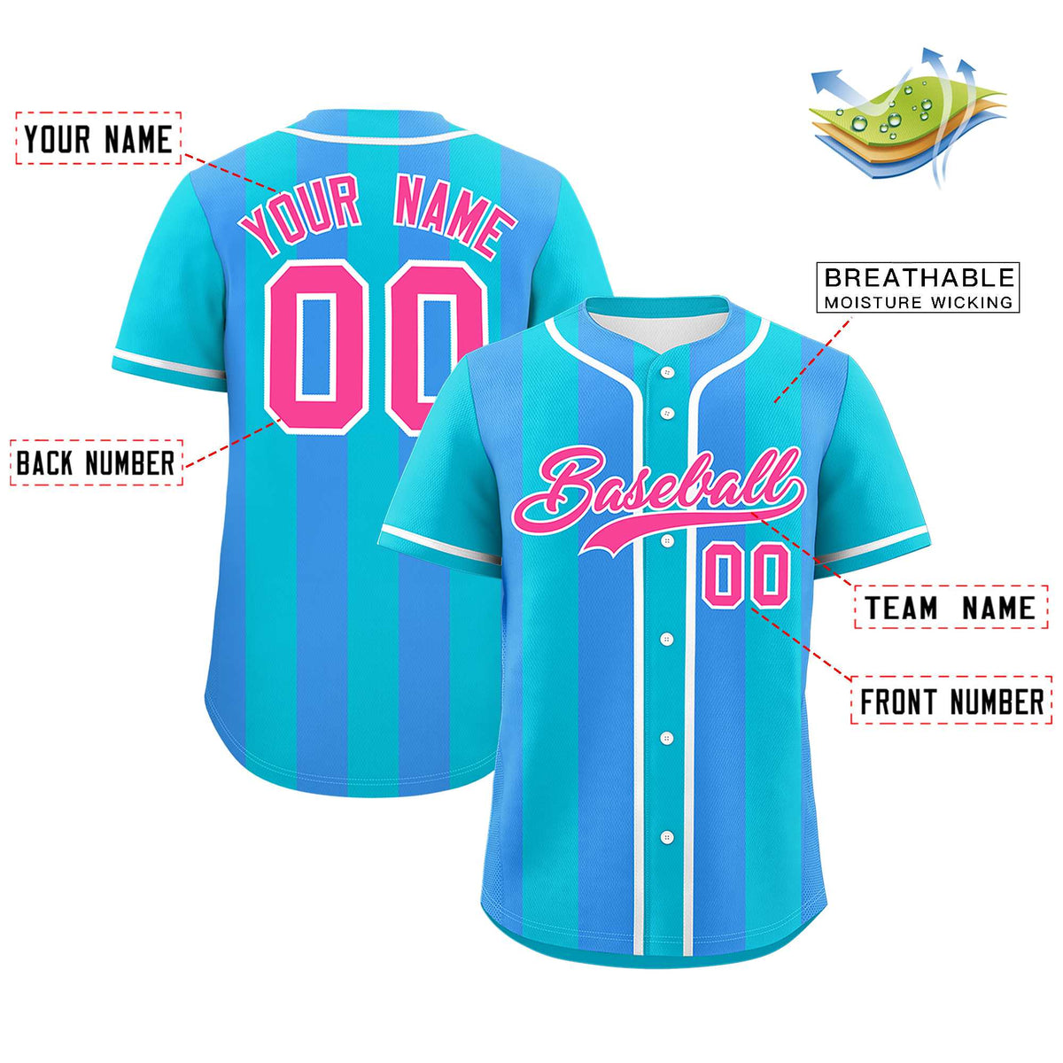 Custom Sky Blue Powder Blue Thick Stripe Fashion Authentic Baseball jersey | KXKSHOP