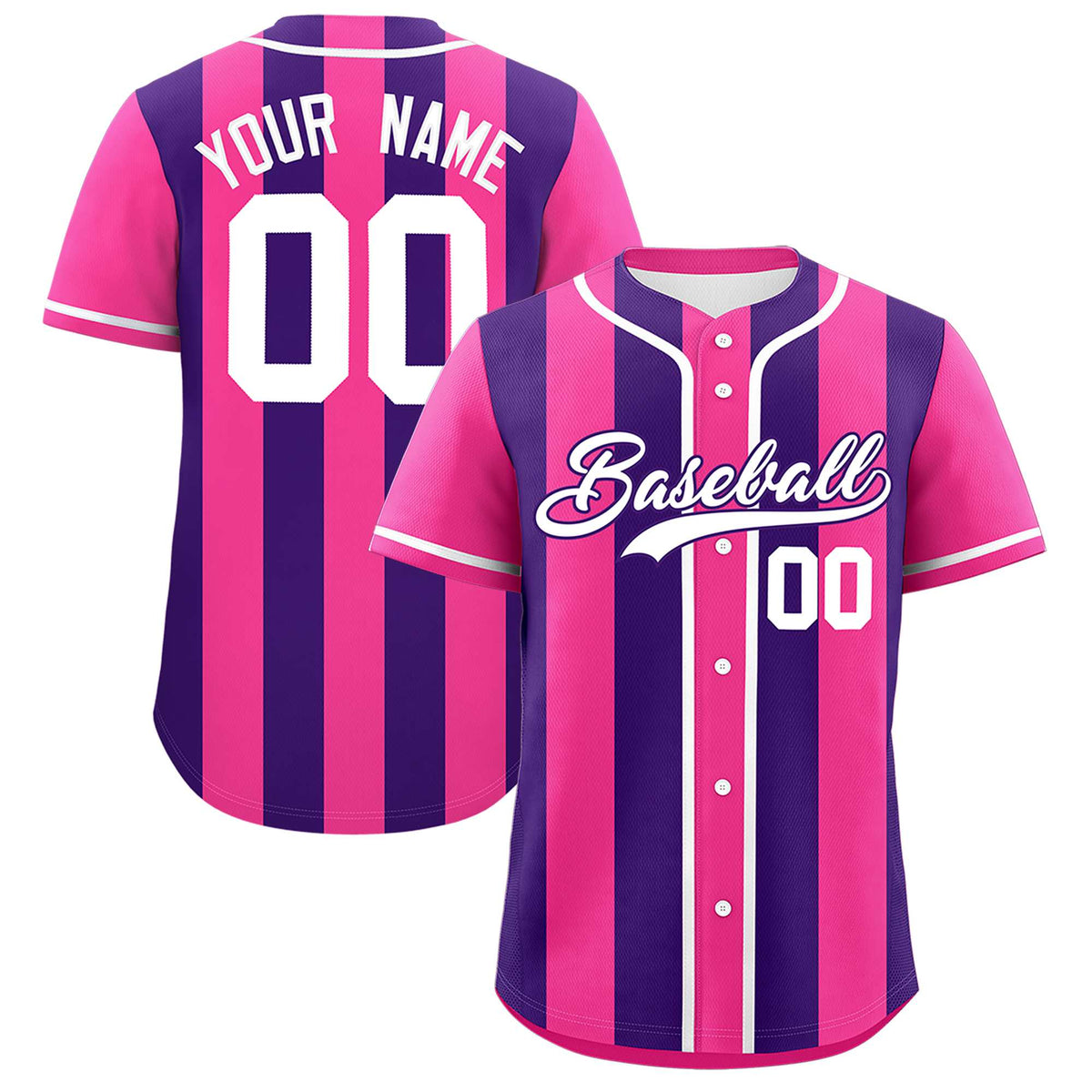 Custom Pink Purple Thick Stripe Fashion Authentic Baseball jersey | KXKSHOP