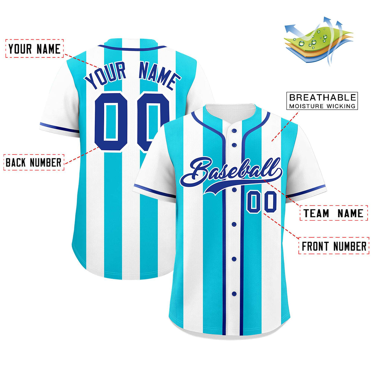 Custom White Sky Blue Thick Stripe Fashion Authentic Baseball jersey | KXKSHOP