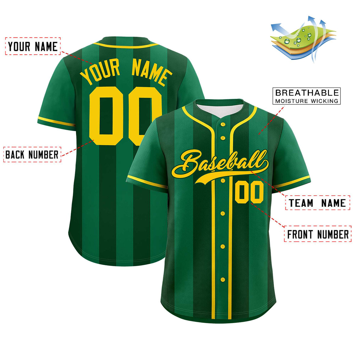 Custom Kelly Green Green Thick Stripe Fashion Authentic Baseball jersey | KXKSHOP