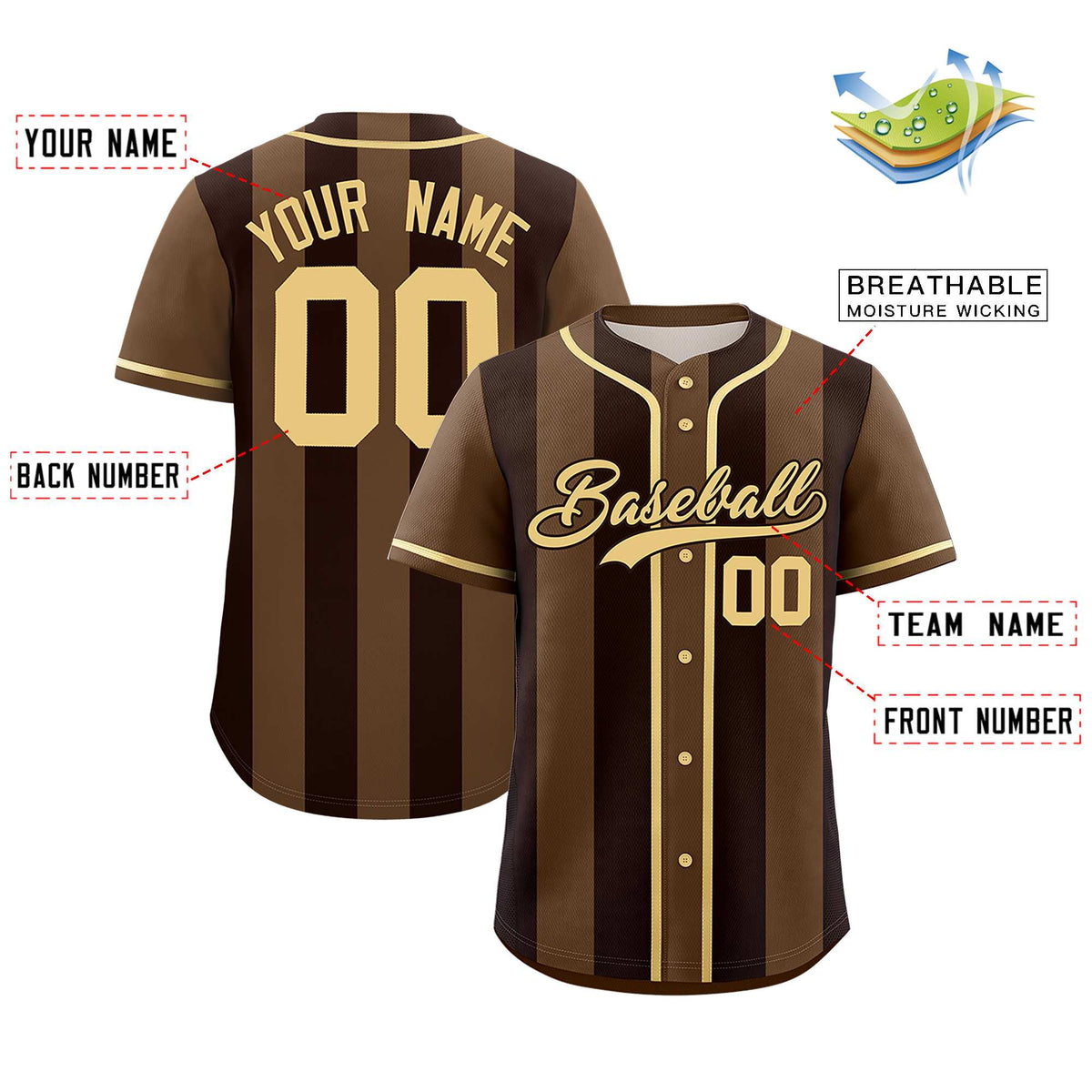 Custom Light Brown Brown Thick Stripe Fashion Authentic Baseball jersey | KXKSHOP