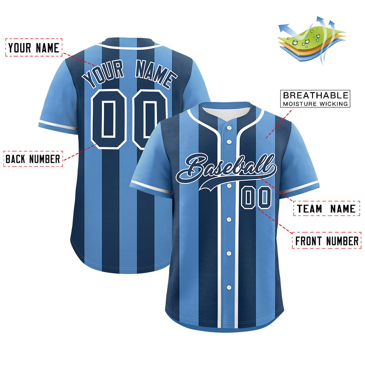 Custom Light Blue Midnight Blue Thick Stripe Fashion Authentic Baseball jersey | KXKSHOP