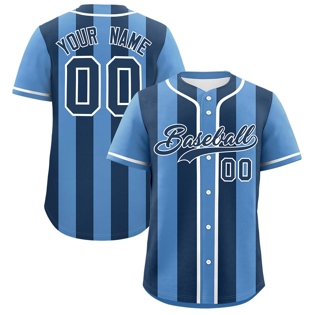 Custom Light Blue Midnight Blue Thick Stripe Fashion Authentic Baseball jersey | KXKSHOP