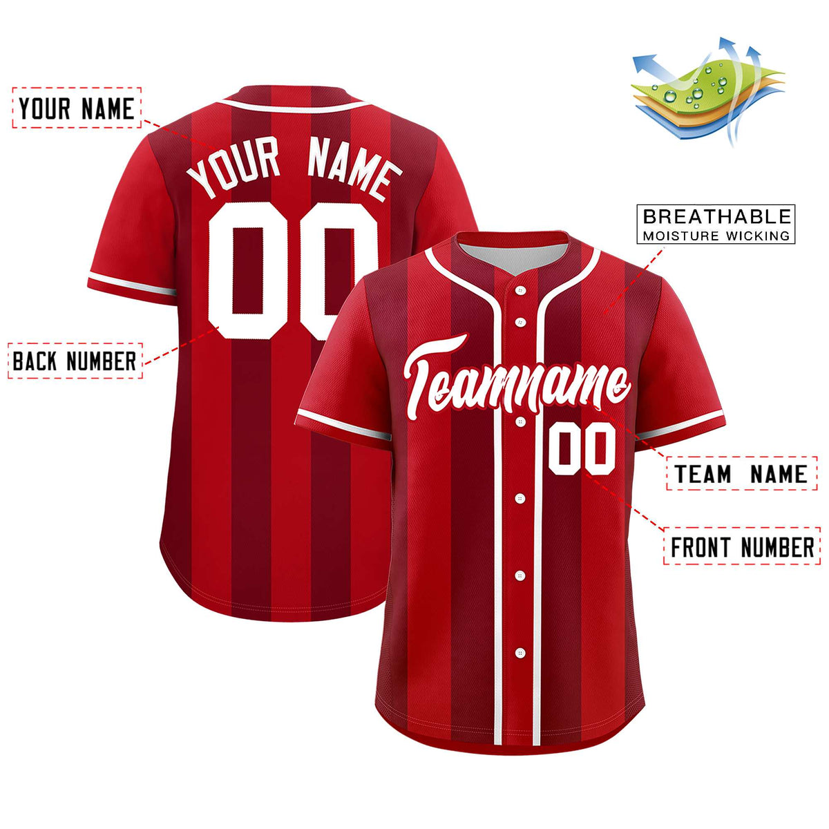 Custom Red Crimson Thick Stripe Fashion Authentic Baseball jersey | KXKSHOP