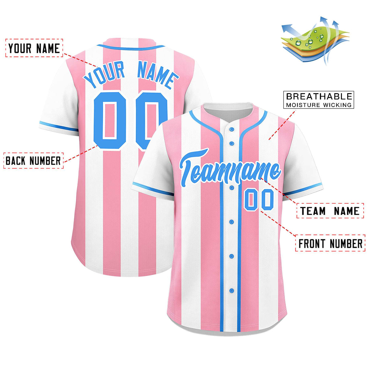 Custom White Light Pink Thick Stripe Fashion Authentic Baseball jersey | KXKSHOP