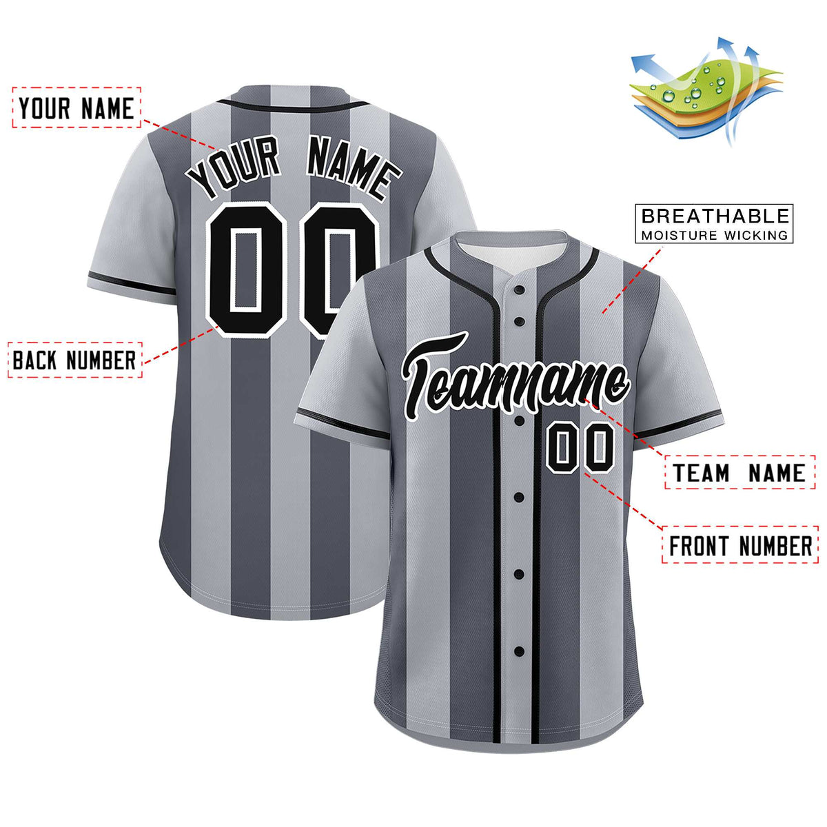 Custom Gray Dark Gray Thick Stripe Fashion Authentic Baseball jersey | KXKSHOP