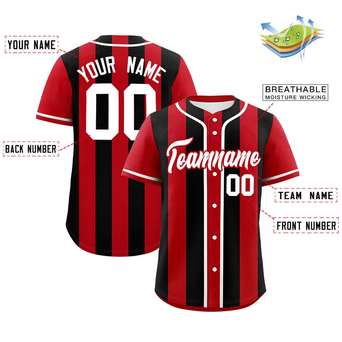 Custom Red Black Thick Stripe Fashion Authentic Baseball jersey | KXKSHOP