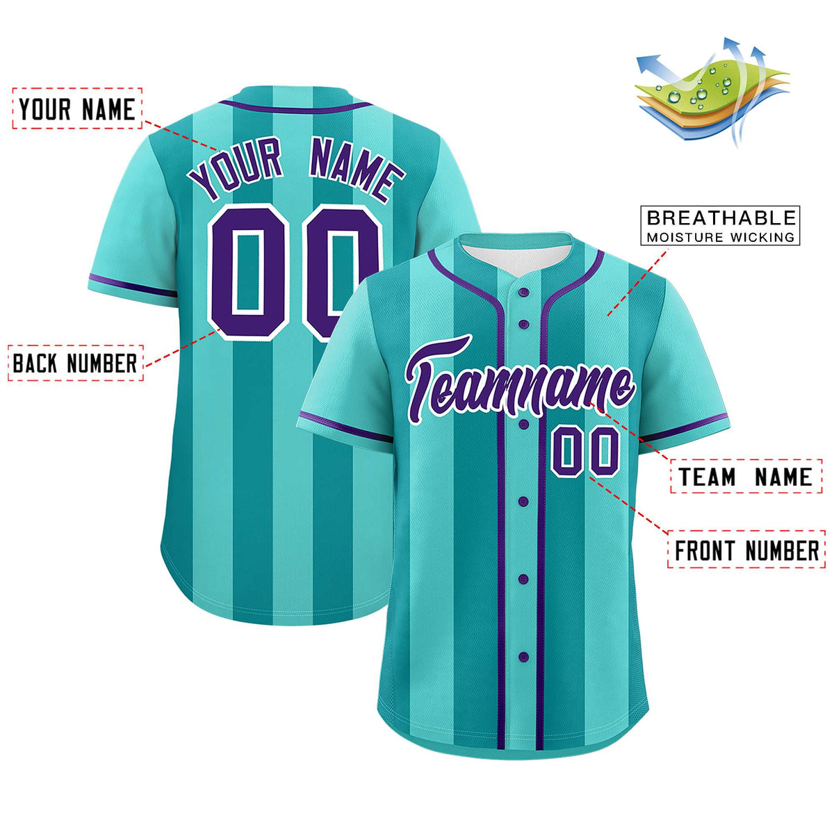Custom Bright Green Aqua Thick Stripe Fashion Authentic Baseball jersey | KXKSHOP