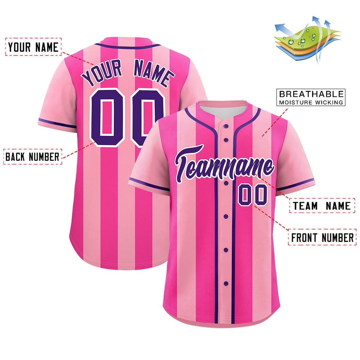 Custom Light Pink Pink Thick Stripe Fashion Authentic Baseball jersey | KXKSHOP