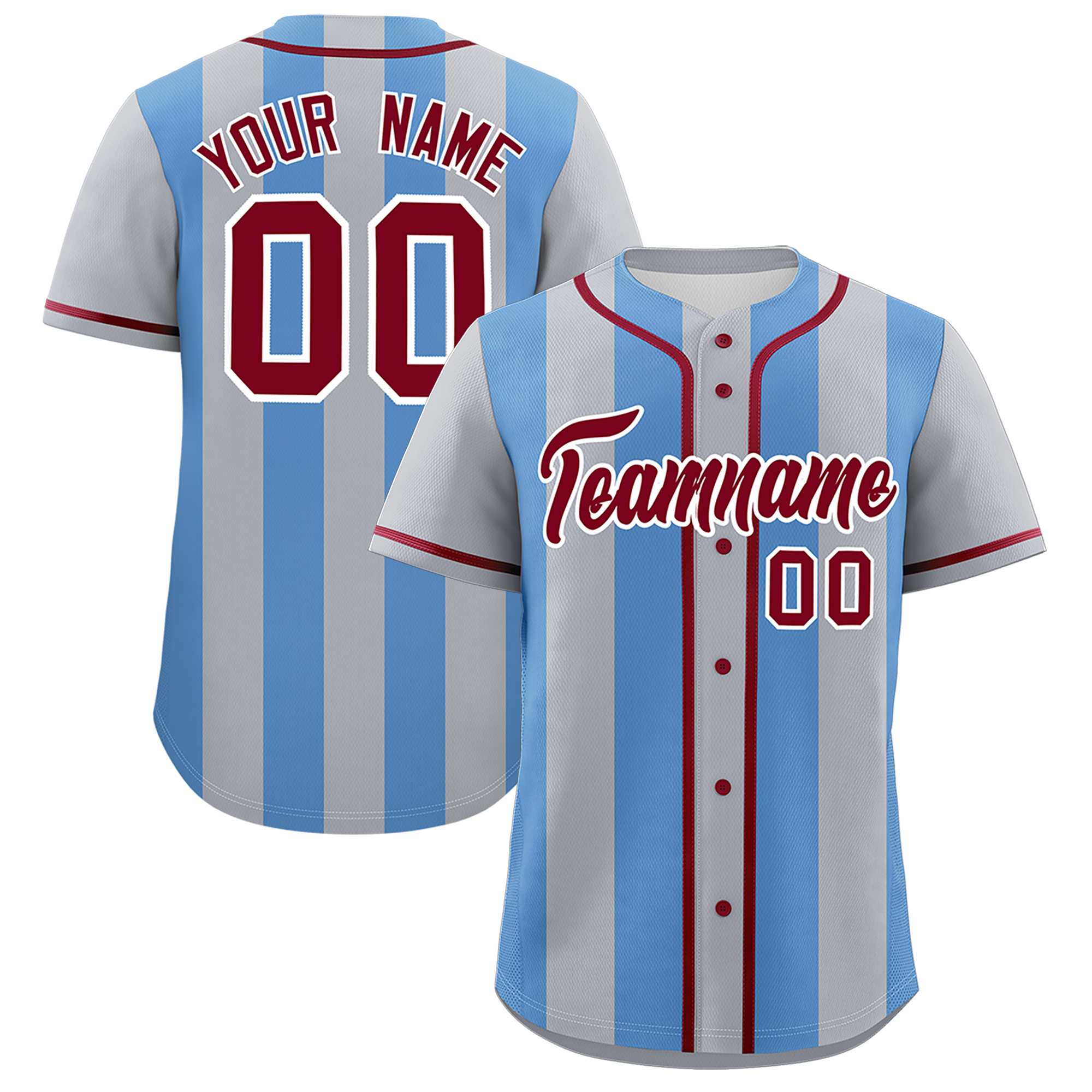 Custom Gray Light Blue Thick Stripe Fashion Authentic Baseball jersey | KXKSHOP