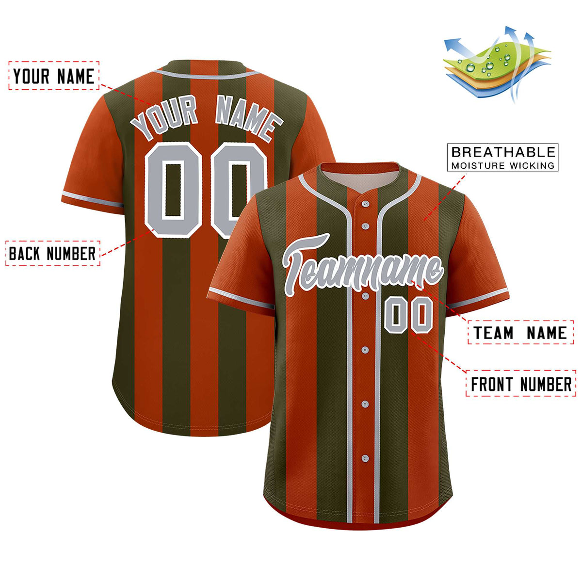Custom Texas Orange Olive Thick Stripe Fashion Authentic Baseball jersey | KXKSHOP