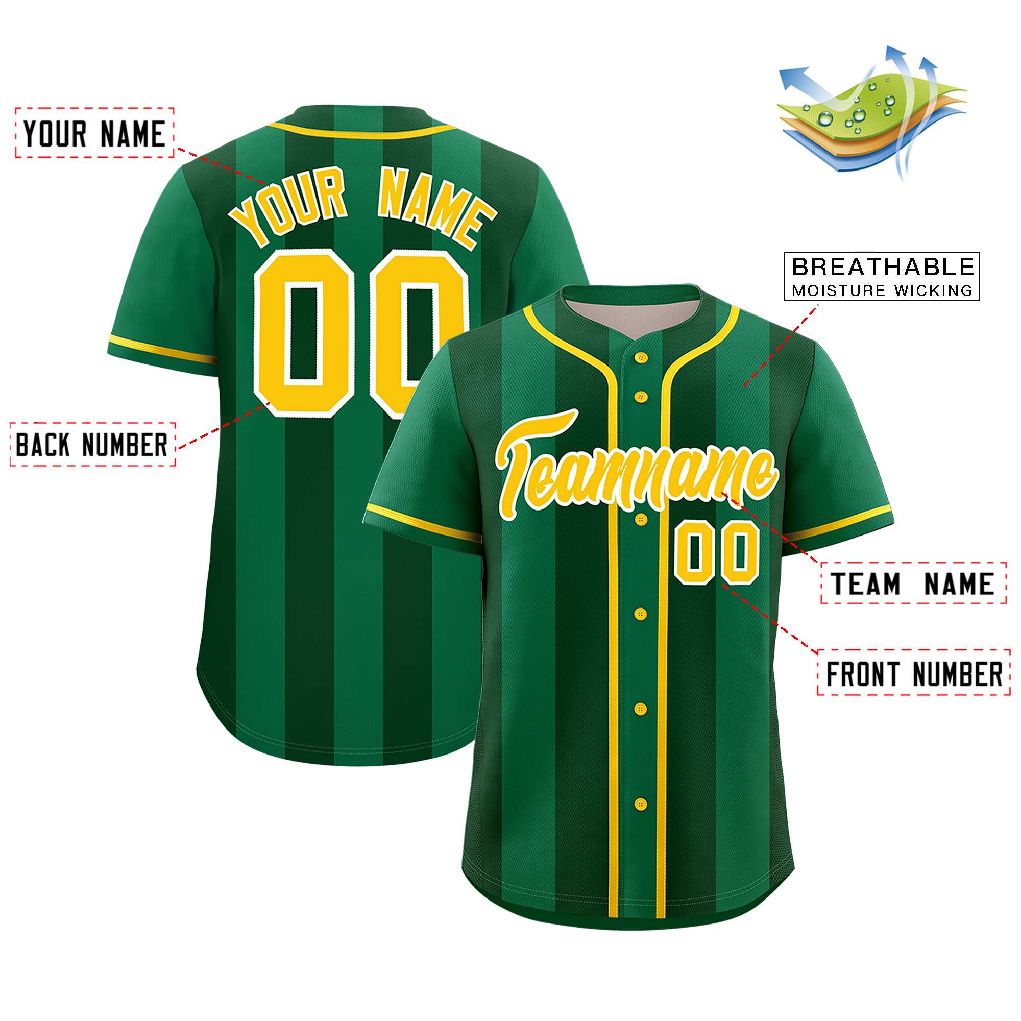Custom Kelly Green Green Thick Stripe Fashion Authentic Baseball jersey | KXKSHOP