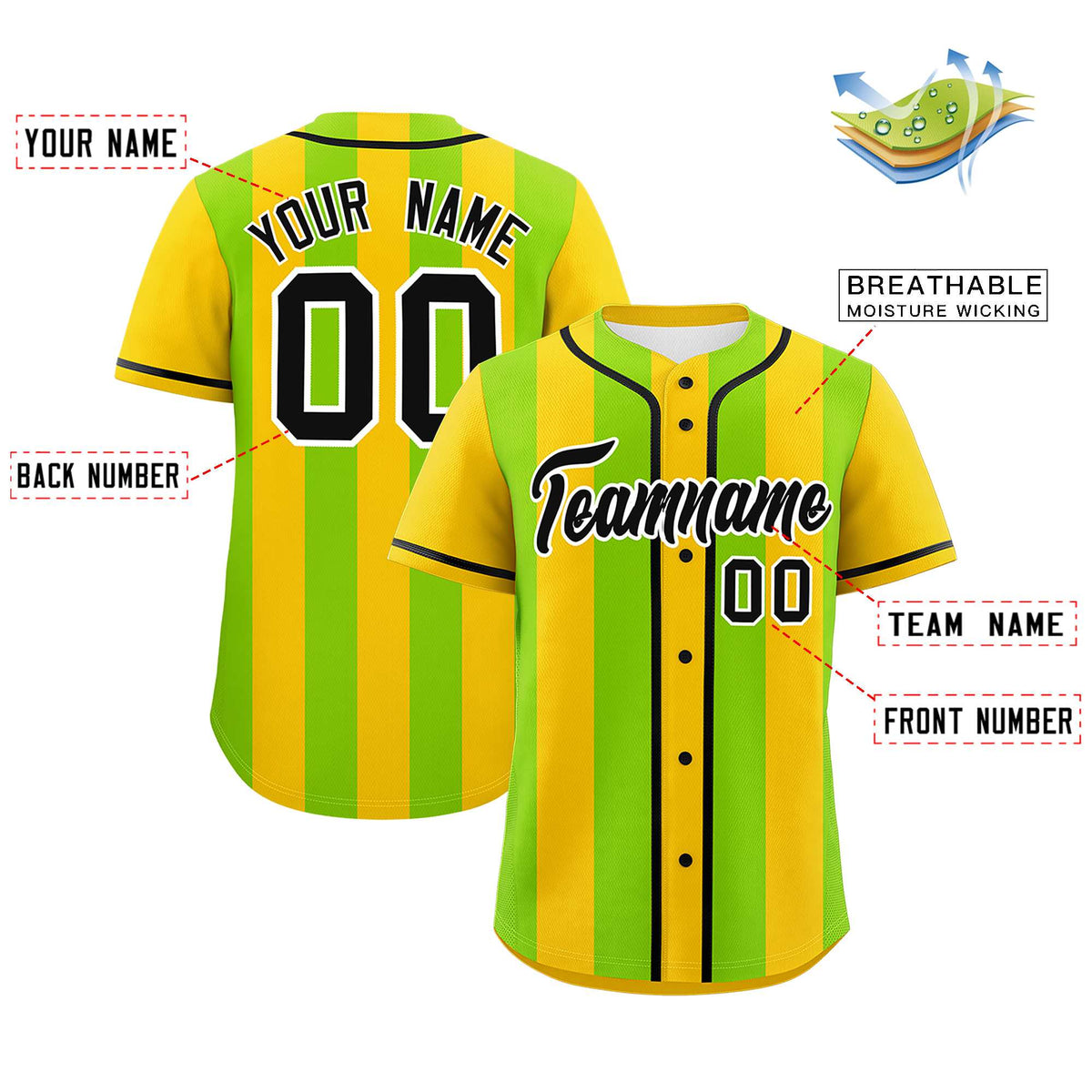 Custom Gold Neon Green Thick Stripe Fashion Authentic Baseball jersey | KXKSHOP