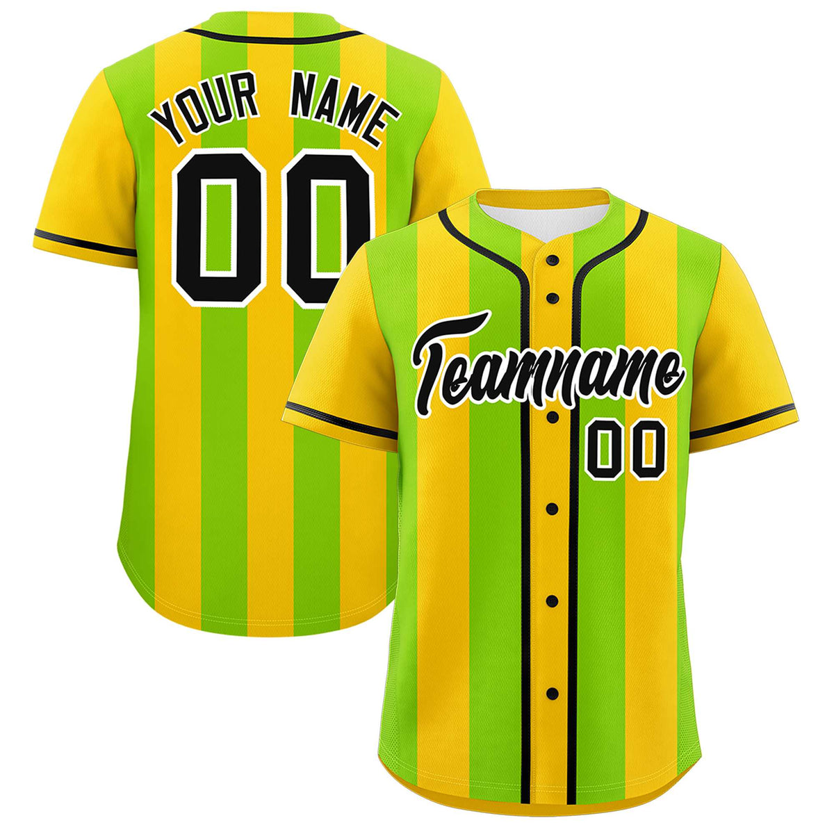 Custom Gold Neon Green Thick Stripe Fashion Authentic Baseball jersey | KXKSHOP