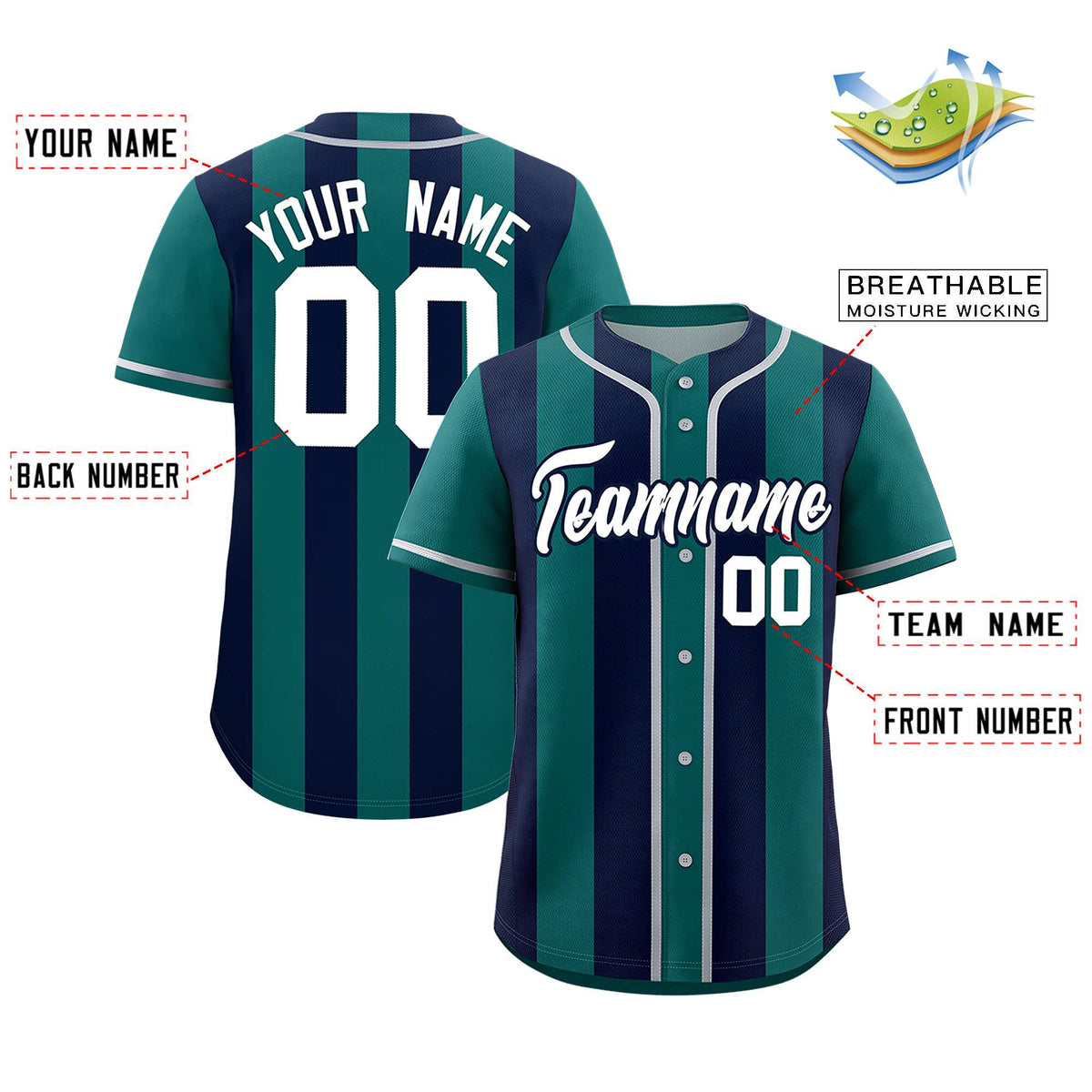 Custom Aqua Navy Thick Stripe Fashion Authentic Baseball jersey | KXKSHOP
