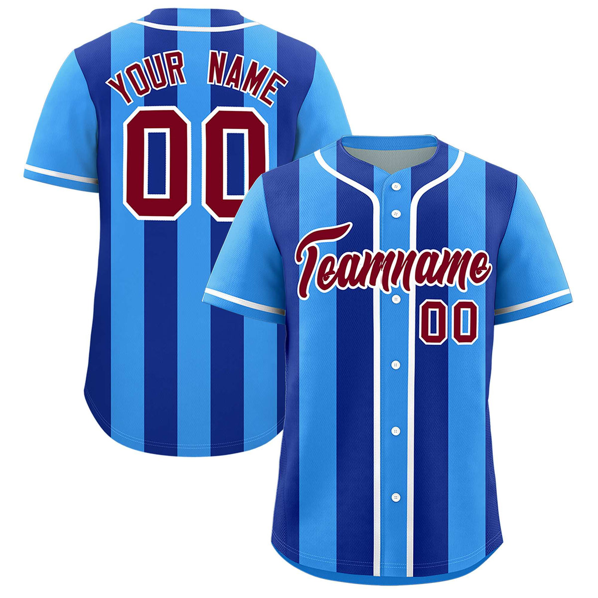 Custom Powder Blue Royal Thick Stripe Fashion Authentic Baseball jersey | KXKSHOP