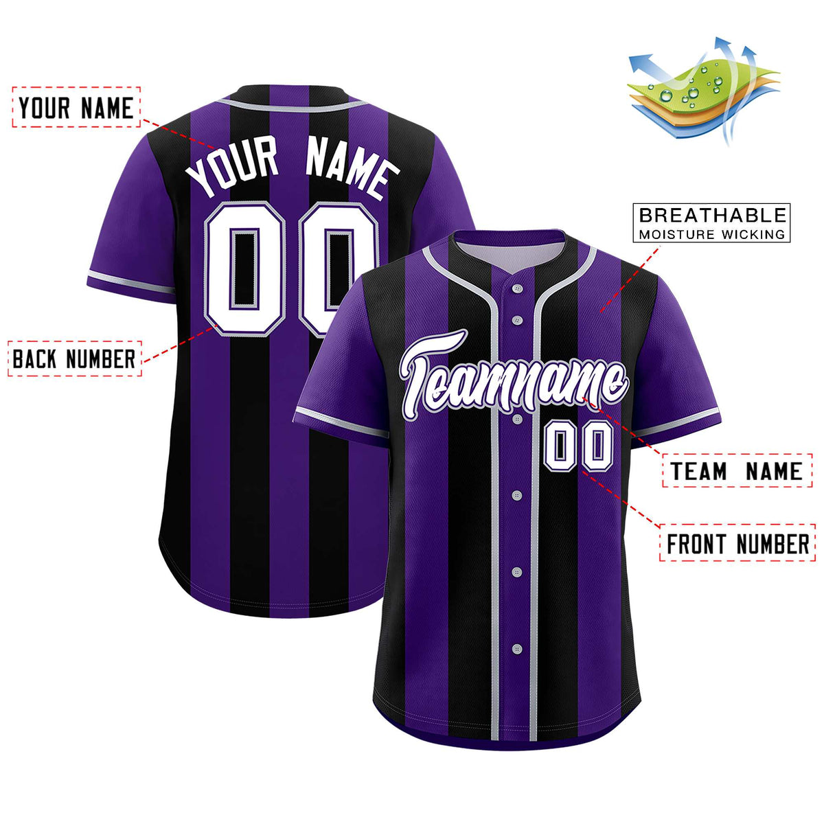 Custom Purple Black Thick Stripe Fashion Authentic Baseball jersey | KXKSHOP