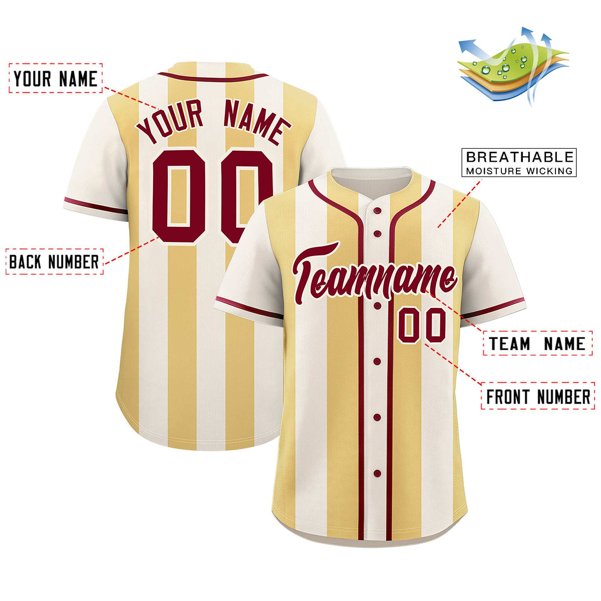 Custom Cream Khaki Thick Stripe Fashion Authentic Baseball jersey | KXKSHOP