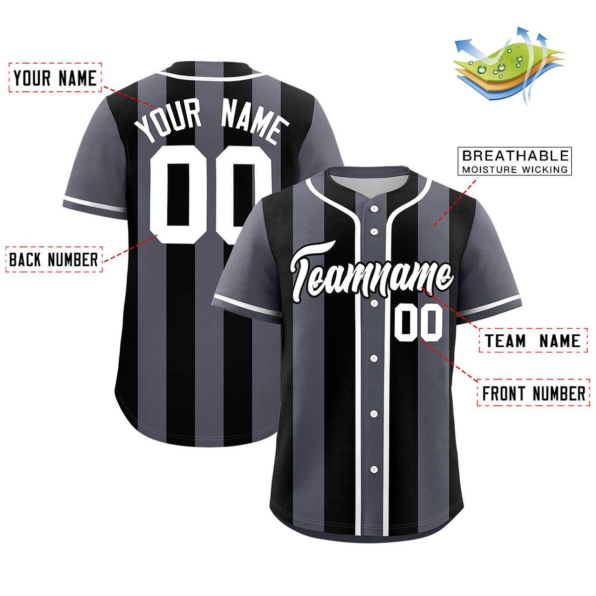 Custom Dark Gray Black Thick Stripe Fashion Authentic Baseball jersey | KXKSHOP
