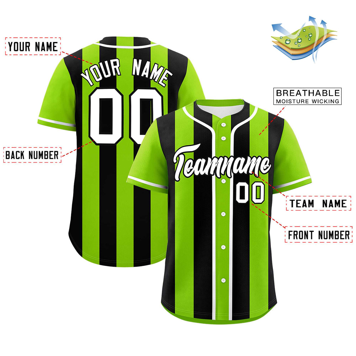 Custom Neon Green Black Thick Stripe Fashion Authentic Baseball jersey | KXKSHOP