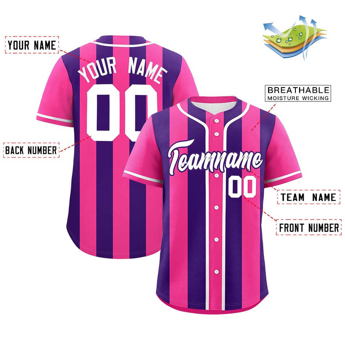 Custom Pink Purple Thick Stripe Fashion Authentic Baseball jersey | KXKSHOP