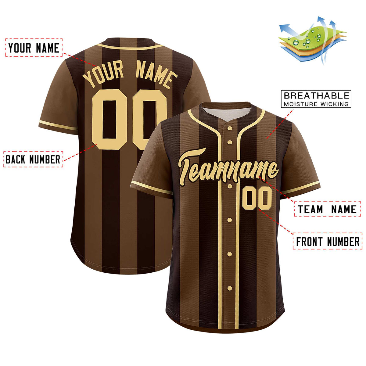 Custom Light Brown Brown Thick Stripe Fashion Authentic Baseball jersey | KXKSHOP