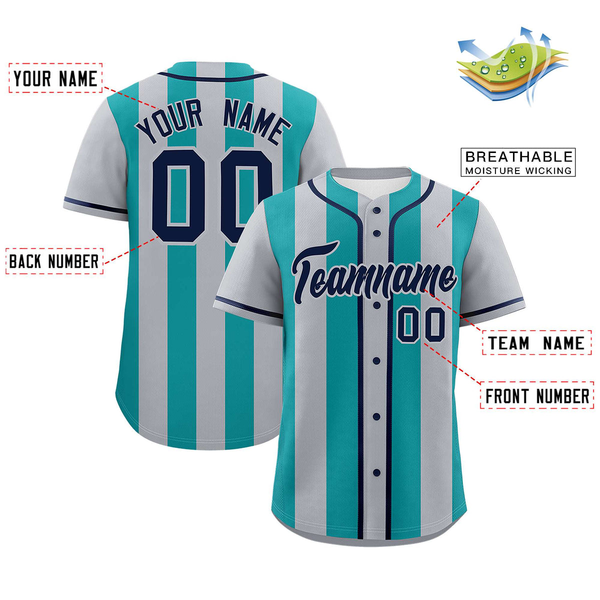 Custom Gray Aqua Thick Stripe Fashion Authentic Baseball jersey | KXKSHOP