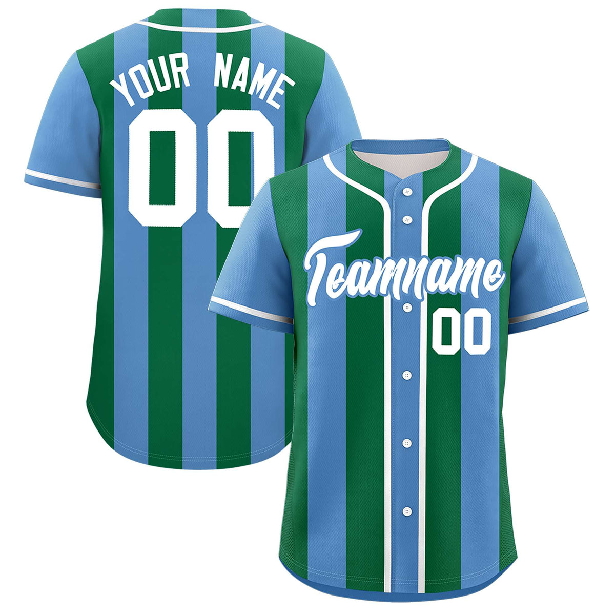 Custom Light Blue Kelly Green Thick Stripe Fashion Authentic Baseball jersey | KXKSHOP