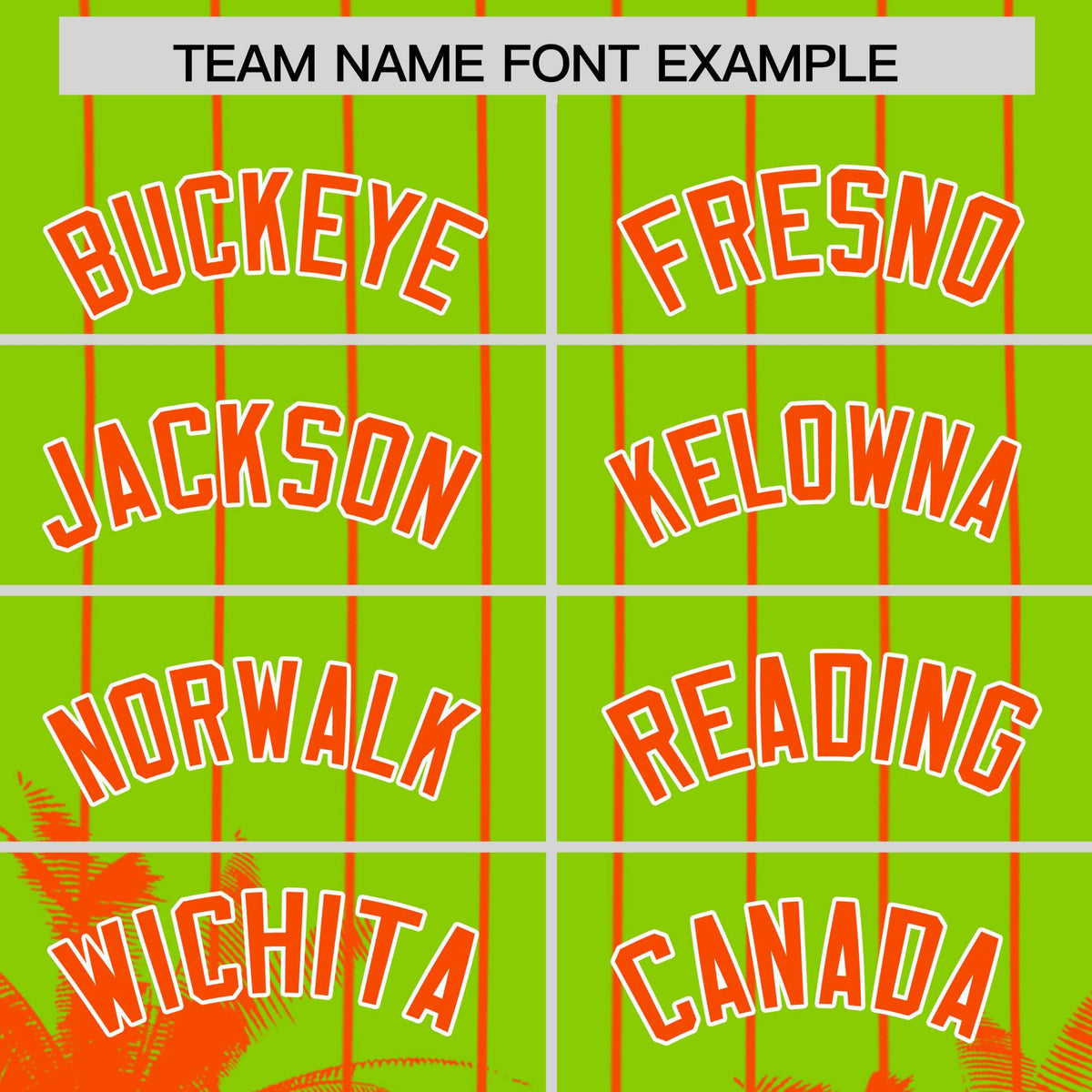 Custom Neon Green Orange Pinstripe Coconut Tree Pattern Authentic Baseball Jersey